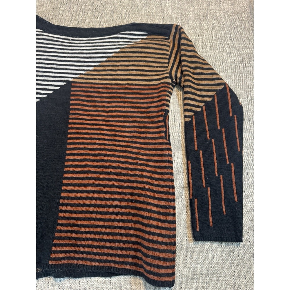 Nic + Zoe Womens Hazy Stripe Lightweight Sweater. Size Medium Brown White Black - Picture 11 of 11